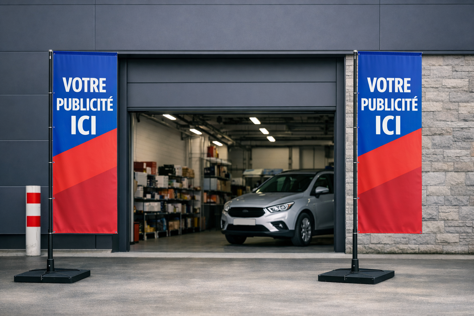 Drapeaux publicitaires pour garage
